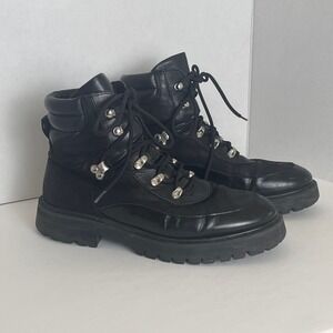 & Other Stories Black Leather Lace Up Hiking‎ Boots Chunky Lug Sole Ankle Sz 8